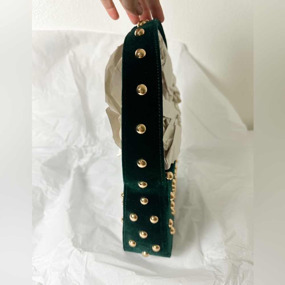 Anthropologie Studded Velvet Shoulder Bag in Green NWT - Picture 9 of 13